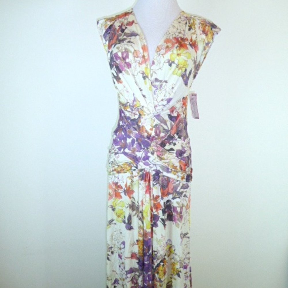 Roberto Cavalli Vibrant Floral Midi Dress - Purple, Yellow, Orange - Picture 5 of 10